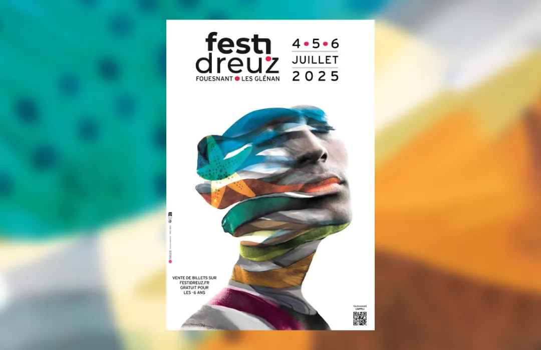 Affiche 2025 du festival de musique Festidreuz qui a lieu à Fouesnant dans le Finistère du 4 au 6 juillet